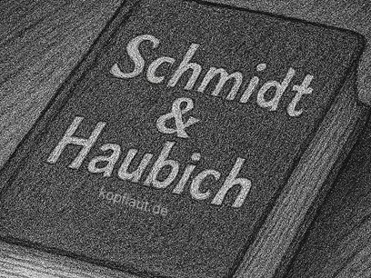 Ein dickes Buch liegt auf einem Tisch. Der Titel: Schmidt & Haubich.